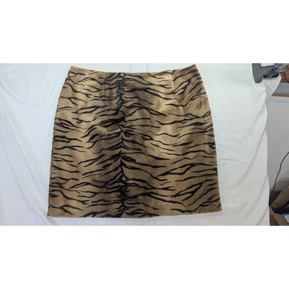 Apostrophe Tiger Stripe Faux Fur Mini Skirt Tan Black Size 14 Y2K Pencil Skirt - Picture 5 of 6